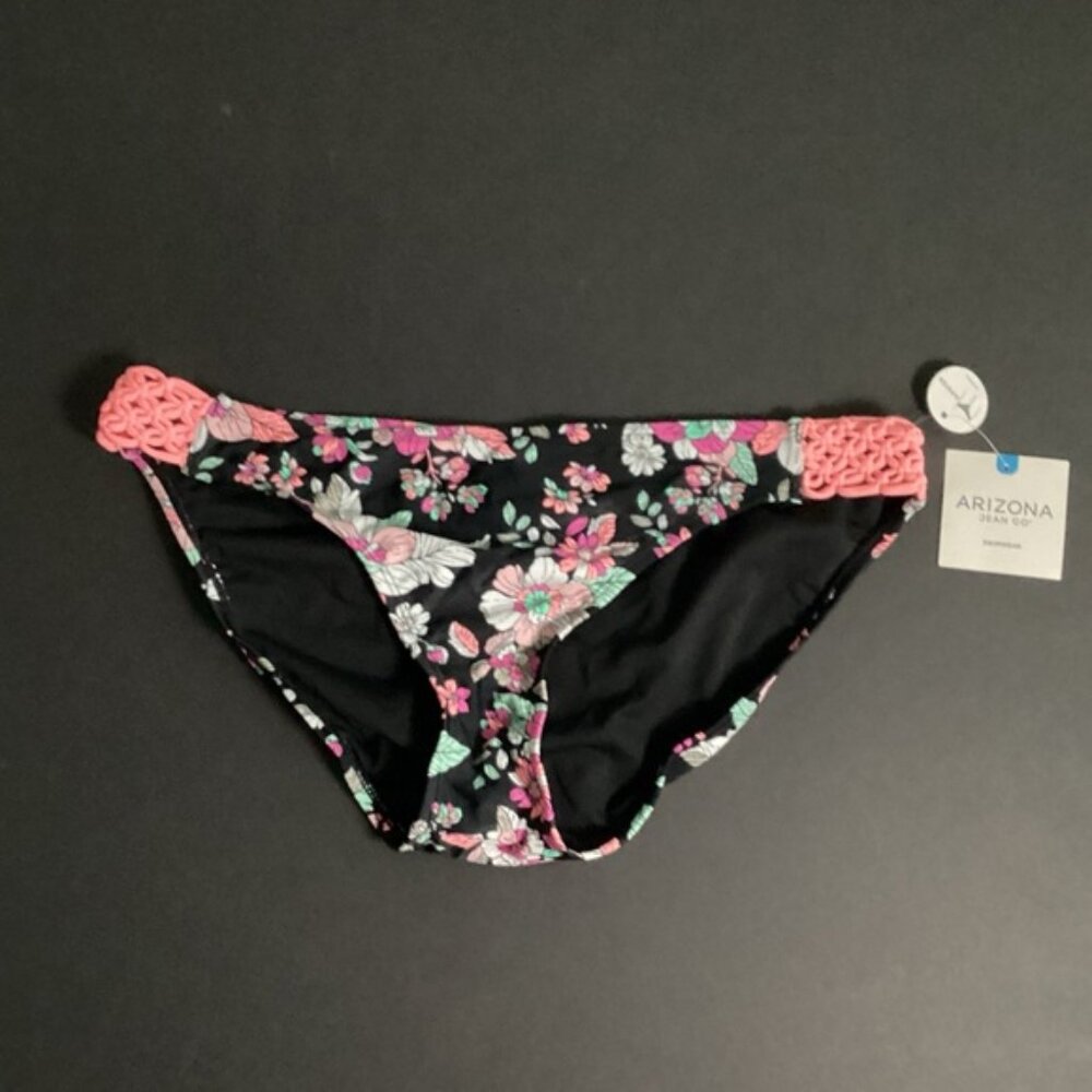 B💲11 💥🆕 Arizona Jean Black Floral Swim Hipster Bikini Bottom | Size XL | 2923